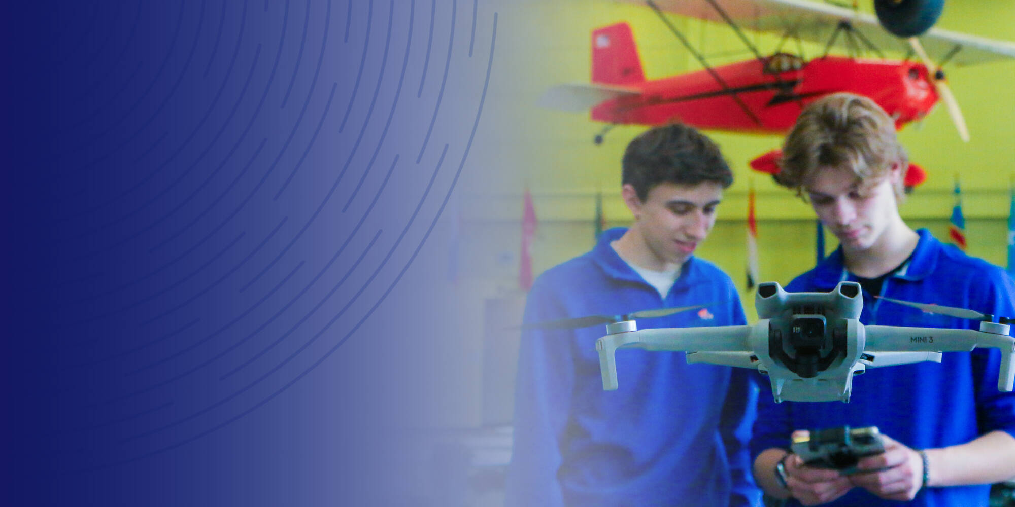 West Michigan Aviation Academy students fly model airplane.